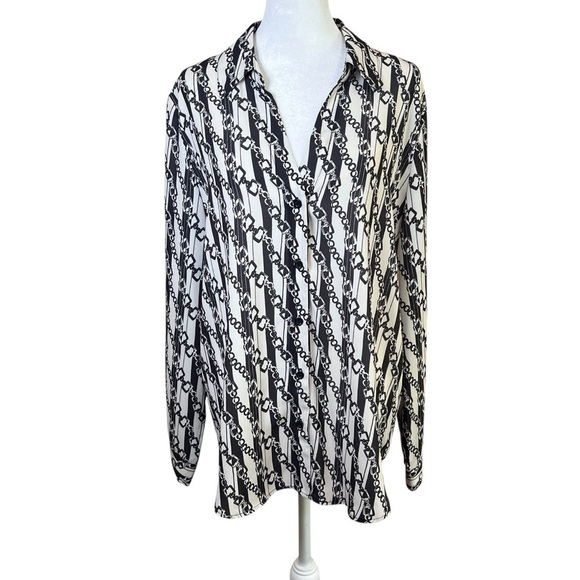 DREW Everly Chain Blouse Semi Sheer Button-up Dressy Shirt Top Made in USA Sz L - Picture 3 of 8